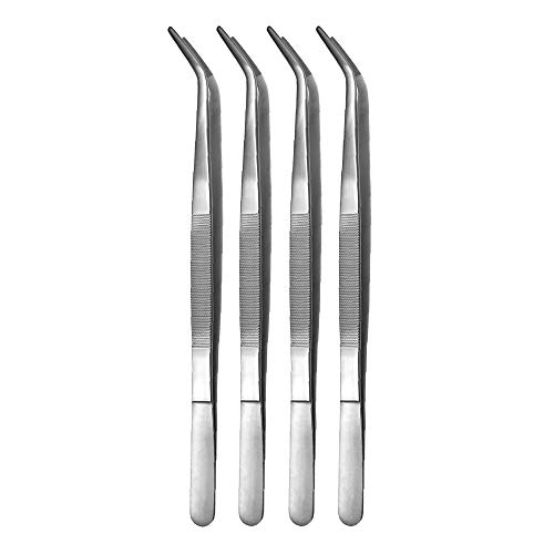 4er Set Kochpinzette 35 cm lang - gebogen - Küchenpinzette - Grillpinzette - Grillzange - Edelstahl von May