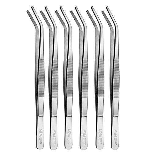 6er Set Kochpinzette 20 cm lang - gebogen -Küchenpinzette - Grillpinzette - Grillzange - Edelstahl von May