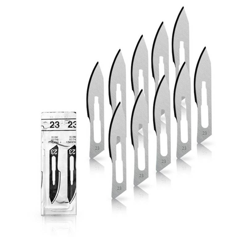 May Bastelmesserklinge 10 Stück Skalpellklingen Figur 23 aus Karbonstahl für Skalpell-Halter von May