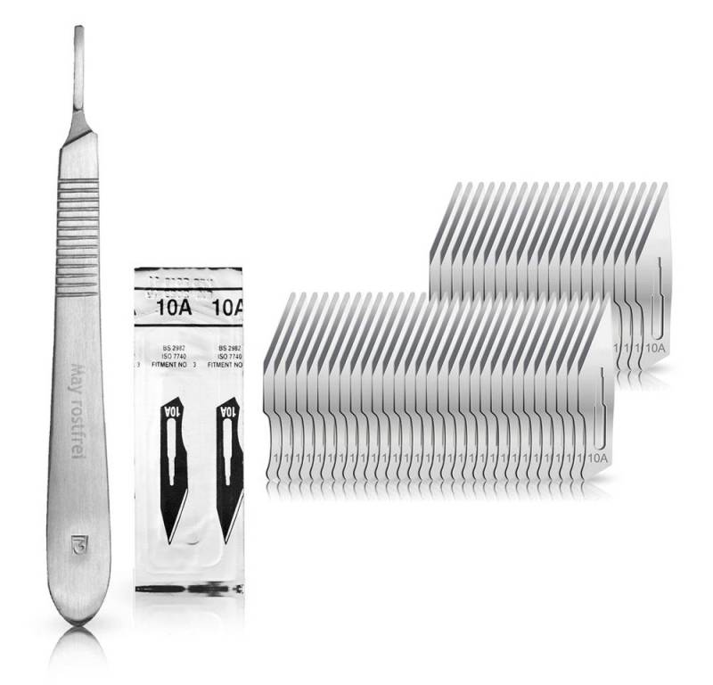May Bastelmesserklinge Set Bastelmesser mit Hobby-Skalpellgriff aus Edelstahl und 50 Stück von May