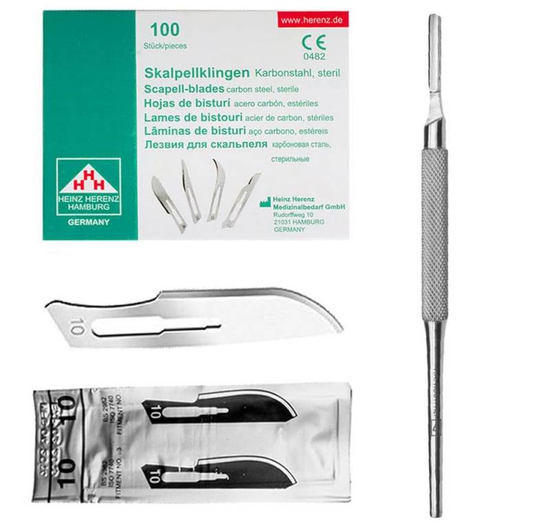 May Cuttermesser Set 100 Stück Skalpellklingen Figur 10 aus Karbonstahl von May