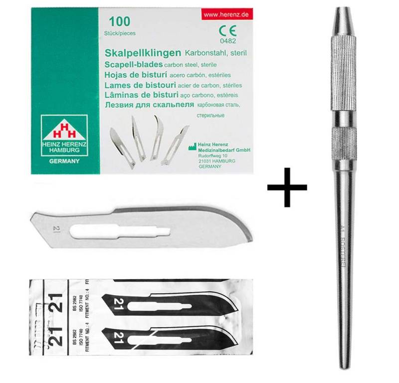 May Cuttermesser Set 100 Stück Skalpellklingen Figur 21 aus Karbonstahl von May