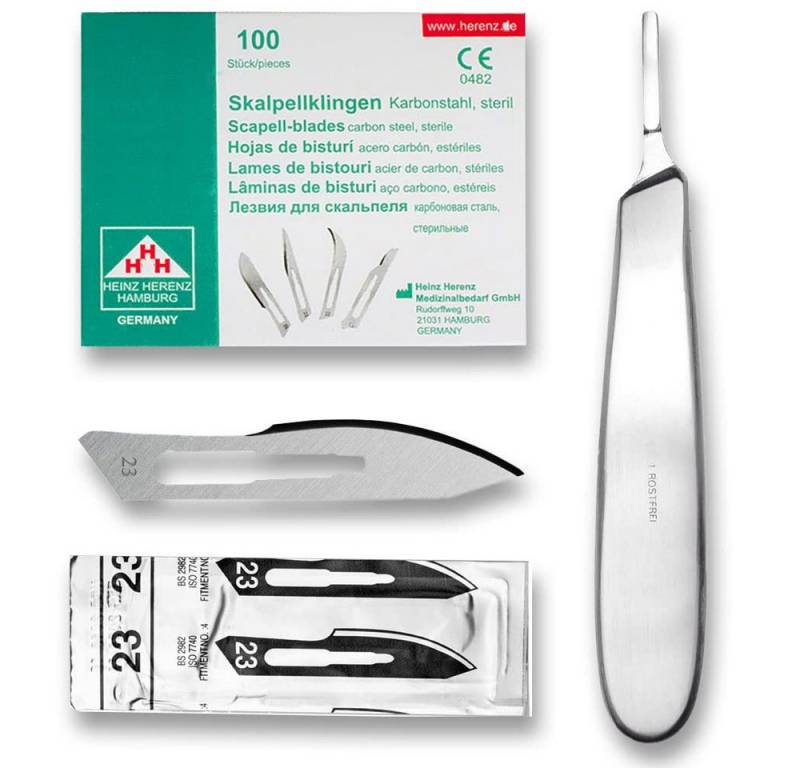 May Cuttermesser Set 100 Stück Skalpellklingen Figur 23 aus Karbonstahl von May