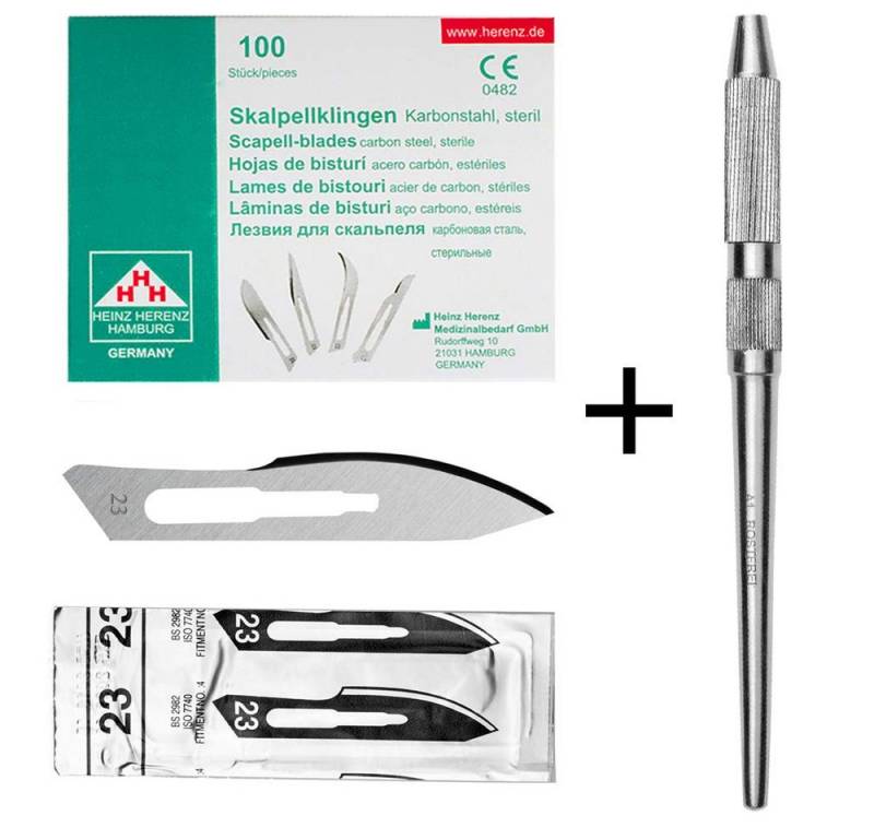 May Cuttermesser Set 100 Stück Skalpellklingen Figur 23 aus Karbonstahl von May