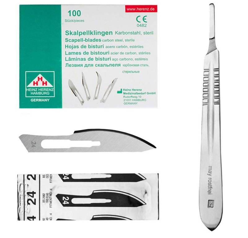 May Cuttermesser Set 100 Stück Skalpellklingen Figur 24 aus Karbonstahl von May