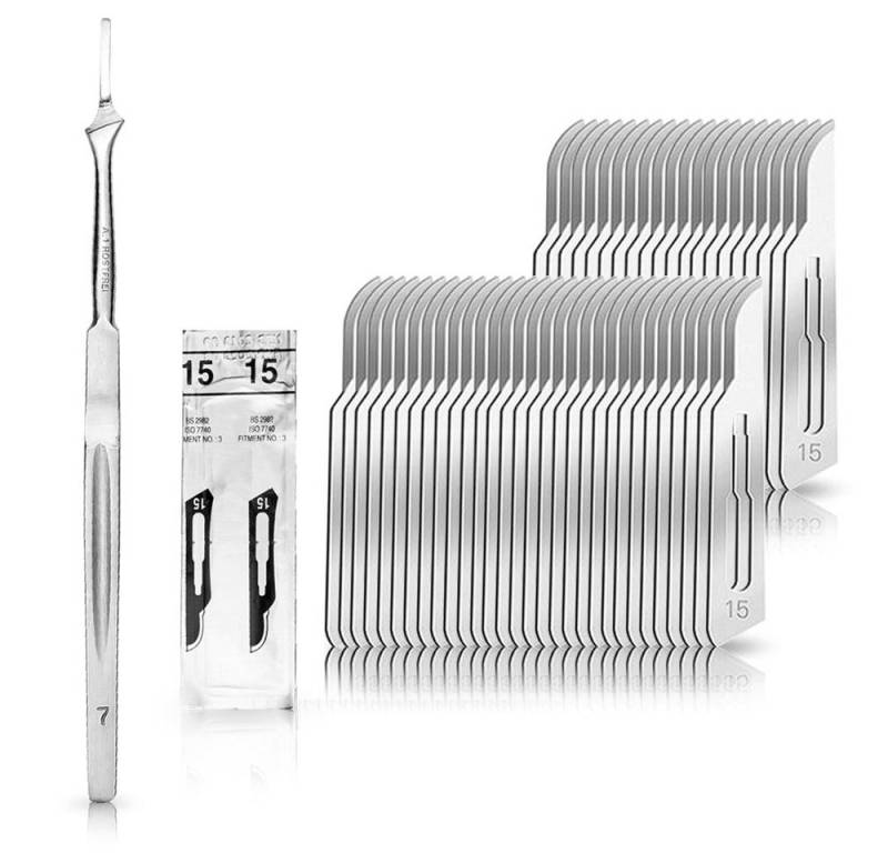 May Cuttermesser Set 50 Stück Skalpellklingen Figur 15 aus Karbonstahl von May
