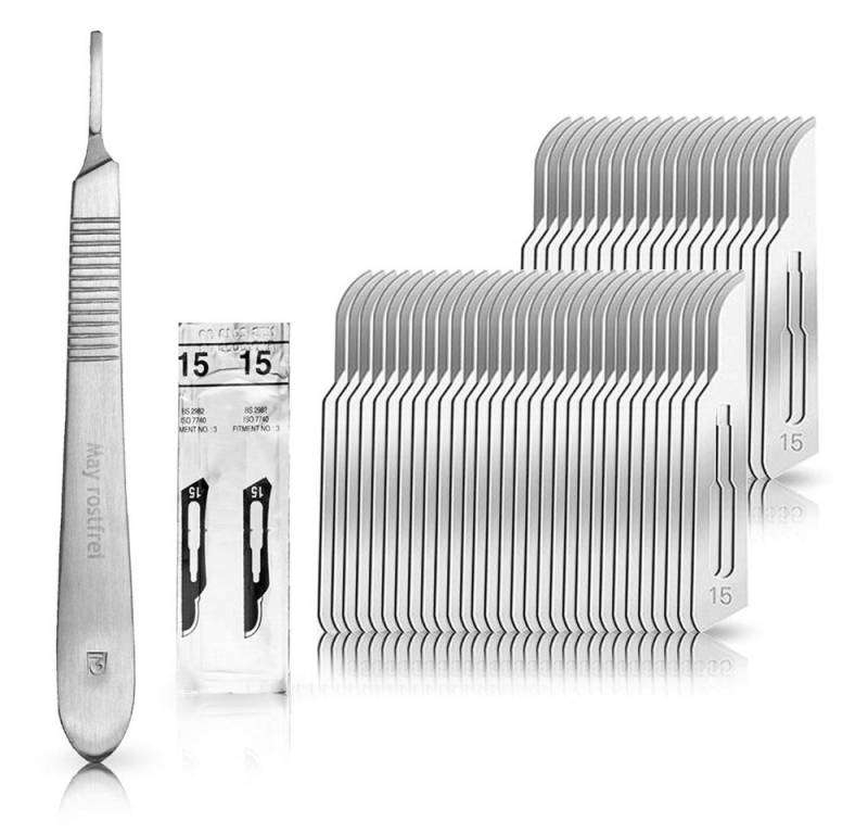 May Cuttermesser Set 50 Stück Skalpellklingen Figur 15 aus Karbonstahl von May