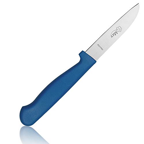 May - Gemüsemesser - Obstmesser - Schälmesser - Kleines Allzweck-Messer für die Küche - gerade Schneide - handgeschliffener Edelstahl - rostfrei - mit blauem Heft von May