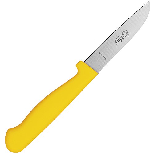 May - Gemüsemesser - Obstmesser - Schälmesser - Kleines Allzweck-Messer für die Küche - gerade Schneide - handgeschliffener Edelstahl - rostfrei - mit gelbem Heft von May