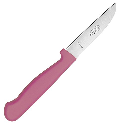 May - Gemüsemesser - Obstmesser - Schälmesser - Kleines Allzweck-Messer für die Küche - gerade Schneide - handgeschliffener Edelstahl - rostfrei - mit pinkfarbenem Heft von May