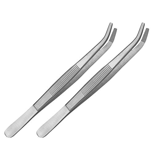 May - Set - 2 x Universal-Pinzette 14cm - Haushaltspinzette - gebogen - runde Spitze - innen gerieft - Edelstahl von May