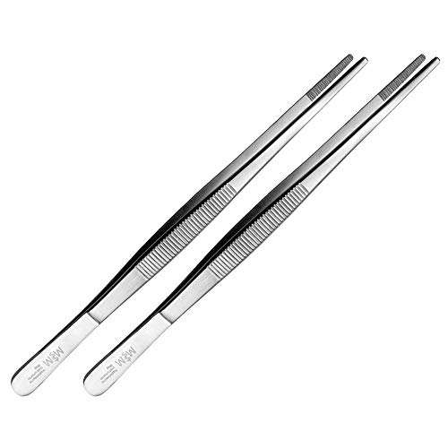 May - Set - 2 x Universal-Pinzette 20cm - Haushaltspinzette - gerade - runde Spitze - innen gerieft - Edelstahl von May