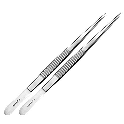 May - Set 2x Kochpinzette mit feiner Spitze 20 cm lang - Küchenpinzette - Grillpinzette - Grillzange - Pinzette aus Edelstahl von May