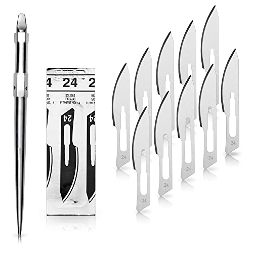 May Set Bastelmesser mit Hobby-Skalpellgriff aus Edelstahl und 10 Stück Ersatzklingen Figur 24 aus Karbonstahl von May