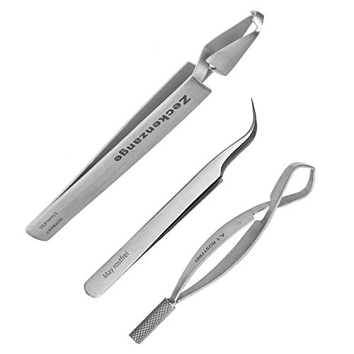 May Zeckenentferner Set (3-teilig Edelstahl) - Zeckenzange & Pinzetten für sichere Zeckenentfernung von May
