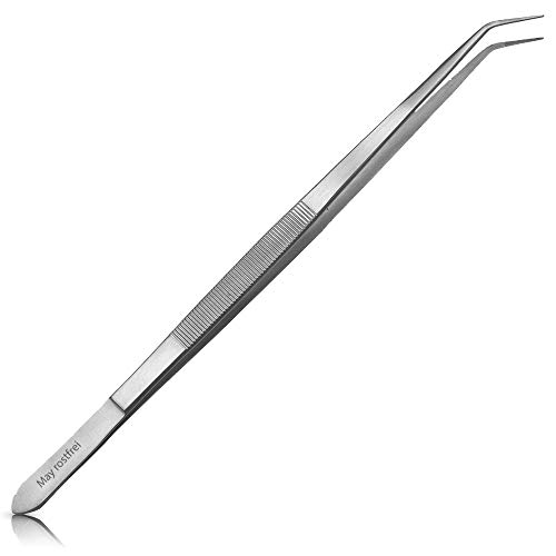 May - Technische Pinzette - 30 cm lang - Gebogene Spitze - Edelstahl, Silber von May