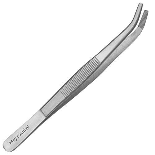 May- Universal-Pinzette 14cm - Haushaltspinzette - gebogen - runde Spitze - innen gerieft - Edelstahl von May