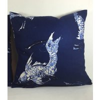 Ralph Lauren - Koi Indigo Atemberaubender Designer Kissenbezug Handgemachtes Dekokissen Home Decor von MayEvelyneInteriors