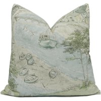 Sanderson - Sea Houses Tidewater Blue Traumhaftes Landhaus Am Meer Designer Kissenbezug Handgefertigtes Dekokissen von MayEvelyneInteriors