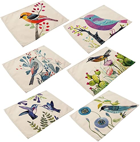 Tischsets aus Baumwollleinen, Motiv: Vögel, Gemälde, Heimdekoration für Esstisch, Innen- und Außenbereich, 6er-Set (Vogel) von MayGreeny