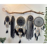 Set Schwarze Traumfänger Wandbehang, Set - Boho Traumfänger/Vintage Handgemachte von MayKnotsStudio