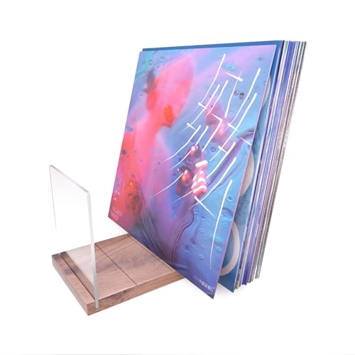 Schallplatten-Aufbewahrungshalter, Walnussholz-Ständer mit Acryl-Stützplatte, Album-Display-Zubehör für LP-Plattenalben, hält bis zu 60-70 Alben von MayRecords