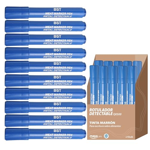 Maya Professionelles Werkzeug Q500–2/3 Marker Schreiben auf Lebensmitteln, detectable Pro von Metallen und X-Ray, blau, 10 Stück Body, Rot Ink von Maya