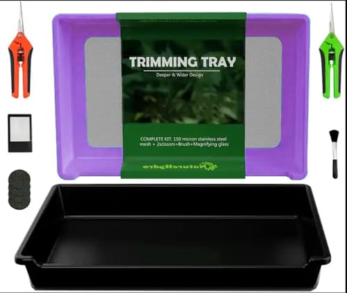 Mayaadi-Home Naturehydro Trim Tray Bin Trimmschale Kräuterpflanzen Trockensiebset Pollensieb Blumen 150 Mikron feinmaschiges Sieb und 2 Trimmscheren Trockensieb (Lila-Schwarz, 50 x 33 cm) von Mayaadi-Home