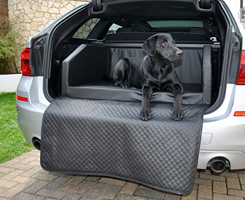 Mayaadi Home Premium Hundebett - 100 x 70 cm - Hochwertiger Autositz für Deinen Hund - Autohundebett mit Schutzdecke - Kofferraum Bett Hunde - Kunstleder - Travel - Schwarz - M von Mayaadi Home