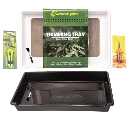 Mayaadi-Home Trimmschale mit Trockensieb | Trim-Bin Rechteck für Pollen und Kräuter | 2-in-1 Kräutersieb mit 150-Mikron-Bildschirm | 2 Trimmscheren und Bürste (weiß) von Mayaadi-Home