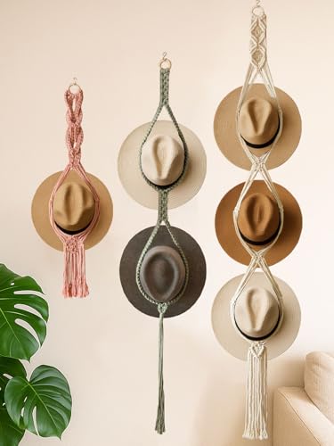 Mayamila Boho-Hut-Organizer, Makramee-Hutaufhänger, handgefertigter Huthalter zum Aufhängen, Hutaufbewahrung für breite Hüte, Bohemian-Hut-Display für Schlafzimmer, Wohnzimmer, Büro (3 Stile und 3 Mayamila Boho-Hut-Organizer, Makramee-Hutaufhänger, handgefertigter Huthalter zum Aufhängen, Hutaufbewahrung für breite Hüte, Bohemian-Hut-Display für Schlafzimmer, Wohnzimmer, Büro (3 Stile und 3 von Mayamila