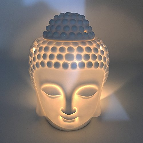 Mayco Bell Keramik Aromatherapie Ölbrenner Buddha Kopf Aroma Ätherisches Öl Diffusor Indischer Weihrauch Buddha Tibetisches Räuchergefäß S (Weiß) von Mayco Bell