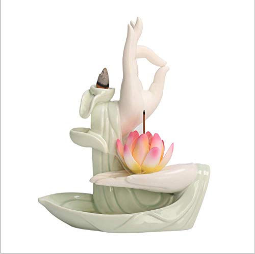 Mayco Bell Zen Lotus Rückfluss Räucherstäbchenhalter mit 10 Stück Rückfluss-Räucherkegel, Home Keramik Rückfluss Räucherkegel Halter Brenner (Cyan-Blau) von Mayco Bell