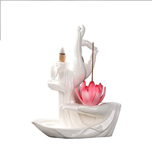 Mayco Bell Zen Lotus Rückfluss Räucherstäbchenhalter mit 10 Stück Rückfluss-Räucherkegel, Home Keramik Rückfluss Räucherkegel Halter Brenner (Weiss) von Mayco Bell