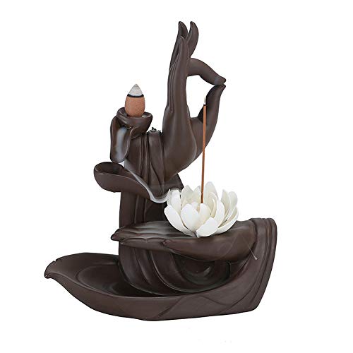 Mayco Bell Zen Lotus Rückfluss Räucherstäbchenhalter mit 10 Stück Rückfluss-Räucherkegel, Home Keramik Rückfluss Räucherkegel Halter Brenner (Dunkelgrau) von Mayco Bell