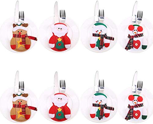 Maye 8 Stücke Weihnachten Besteckhalter Bestecktasche Besteckhalter Weihnachtsdeko Weihnachtsmann Dekoration Schneemann Besteck Anzug Weihnachten Tischdekoration für Zuhause(8pcs) von Maye