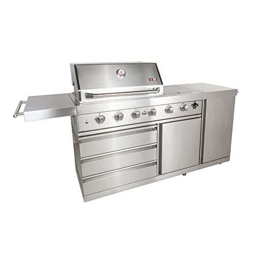 Mayer Barbecue ZUNDA Gasgrill MGG-342 Extreme Grillwagen, 4 Hauptbrenner, 1 Backburner, 1 Seitenbrenner, 100% Edelstahl, Grillfläche 65 x 45 cm, inkl. Schutzhülle von Mayer Barbecue