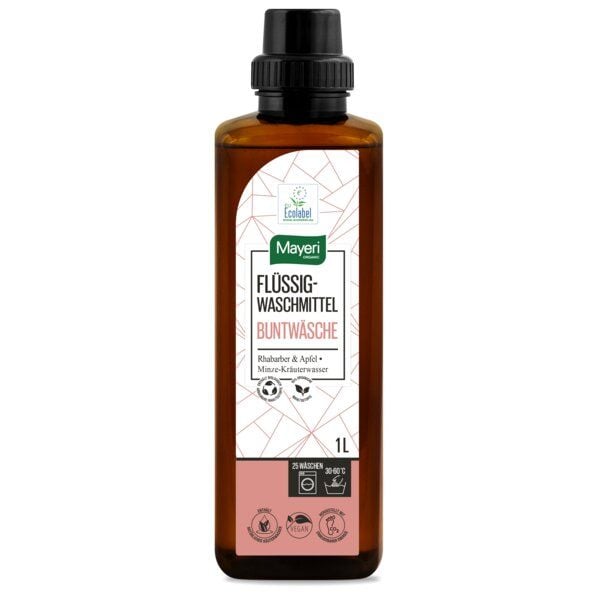 Mayeri Organic Waschmittel Buntwäsche 25x, 1L - Rhabarber&Apfel, Minze-Kräuterwasser von Mayeri Organic