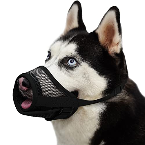 Mayerzon Maulkorb für Hunde, mit verstellbarem Klettverschluss, um Beißen, Bellen und Kauen zu verhindern, Luftnetz, atmungsaktiv, für kleine, mittelgroße und große Hunde (Black, XL) von Mayerzon