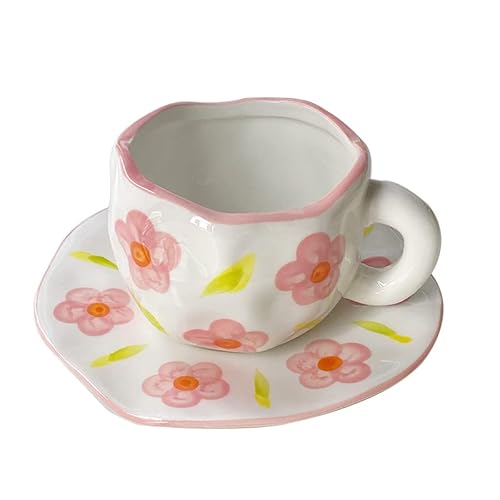 Maygone Handgefertigte süße Kaffeetassen, Keramik-Kaffeetasse mit Untertasse, unregelmäßige Wolkentassen, Tee-Milch-Tassen für Frauen, Mädchen, Mutter-Geschenk von Maygone