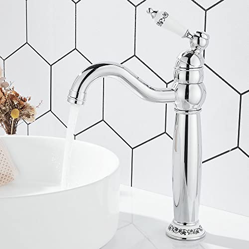 Maynosi Hoch Wasserhahn Bad, Hohe Waschtischarmatur mit Keramikhebel, Einhebelmischer Badarmatur, Kann um 360 ° Gedreht Werden, Nostalgie Badezimmer Armatur, Landhausstil, Messing (Chrom) von Maynosi