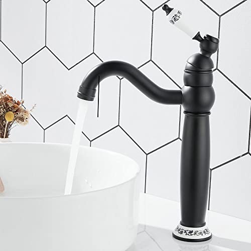 Maynosi Hoch Wasserhahn Bad, Hohe Waschtischarmatur mit Keramikhebel, Einhebelmischer Badarmatur, Kann um 360 ° Gedreht Werden, Nostalgie Badezimmer Armatur, Landhausstil, Messing (Schwarz) von Maynosi