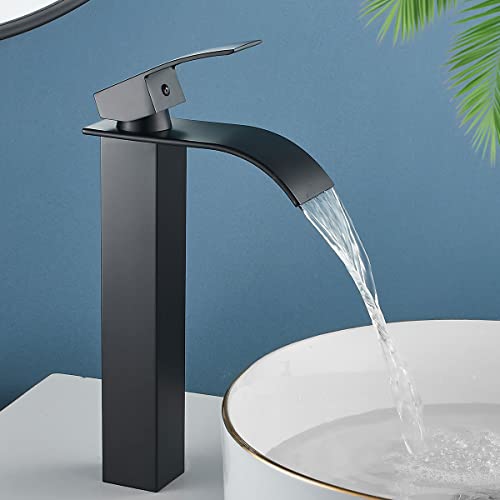 Maynosi Waschtischarmatur Hoch, Wasserfall Wasserhahn Waschbecken für Badezimmer, Mischbatterie Armatur mit Auslauf Höhe 215 mm, Einhandmischer Waschtischarmaturen, Moderner Stil (Mattschwarz) von Maynosi