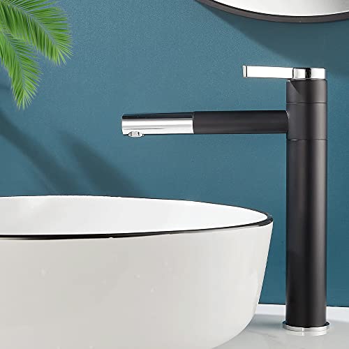 Maynosi Wasserhahn Bad, 360° Drehbar Hoch Waschtischarmatur, Mischbatterie Waschtisch, Armatur Einhebelmischer, Armatur mit 50cm flexible Schläuche, Moderne Einfachheit, Messing (Mattschwarz) von Maynosi