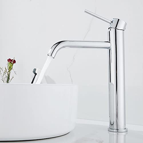 Maynosi Waschtischarmatur Hoch, Armatur mit Auslauf Höhe 190mm, ohne Ablaufgarnitur, Wasserhahn Bad mit Flexiblen Schläuchen, Modernes & Minimalistisches Design, Chrom von Maynosi