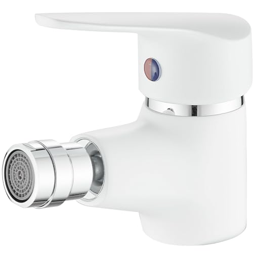 Maynosi Wasserhahn Bidet, Bidet Armatur, Einhebel-Bidetarmatur, Kugelgelenk-Auslauf, Ohne Ablaufgarnitur, Hochwertiges Messing (Weiß) von Maynosi