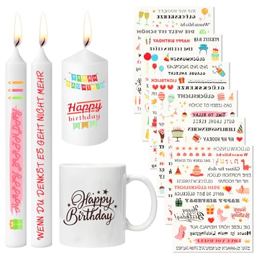 6Pcs Candle Tattoos Birthday Stickers, Water Slide Film Happy Birthday for Candle Cup DIY Gift, Candles Sayings Decorating (6P-Birthday) von Mayoii