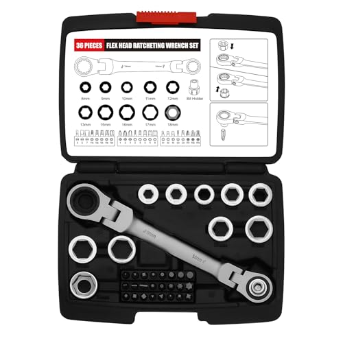 Mayouko 36PCS Flex Head Ratcheting Wrench Set, 72 Tooth Double Box End Wrench 8mm -19mm, 12-in-1 Wrench Set & 24-in-1 Screwdriver Set von Mayouko
