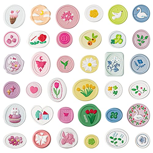 108 Designs Wachs-Siegel-Aufkleber Umschlagsiegel geprägter Stempel-Aufkleber süßer 3D-Aufkleber Puffy-Aufkleber Deko-Schaum-Aufkleber selbstklebender Punkt-Aufkleber für Scrapbooking(Lily) von Mayplous