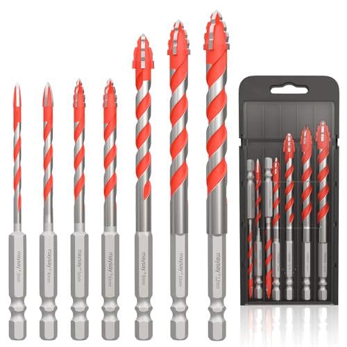 MAYSAY Fliesenbohrer Glasbohrer Set - 7 Stück (Φ 3,4,5,6,8,10,12) Fliesenbohrer Set für Porzellan, Keramik, Fliesen, Beton, Ziegelwand, Glas von Maysay